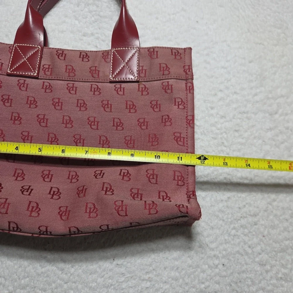 Dooney & Bourke Red Canvas Leather Trim Signature Tote Handbag Purse